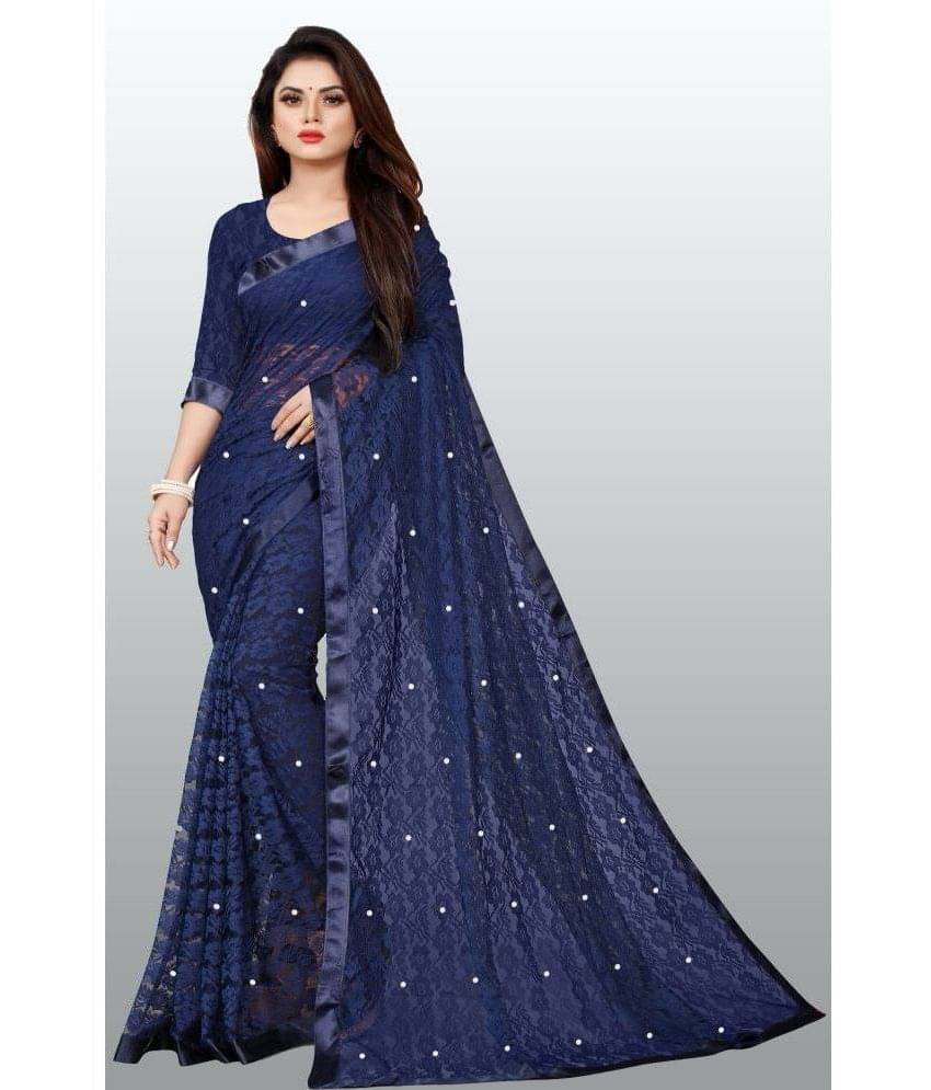VANRAJ CREATION Net Self Design Saree With Unstitched Blouse Piece ( Navy Blue ) VANRAJ CREATION Net Self Design Saree With Unstitched Blouse Piece ( Navy Blue )