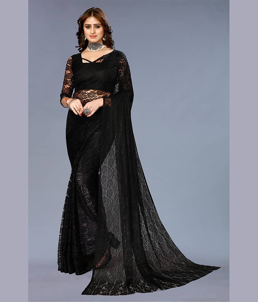 VANRAJ CREATION Net Self Design Saree With Unstitched Blouse Piece ( Black ) - Sarees | Buy online on ZillyBuy