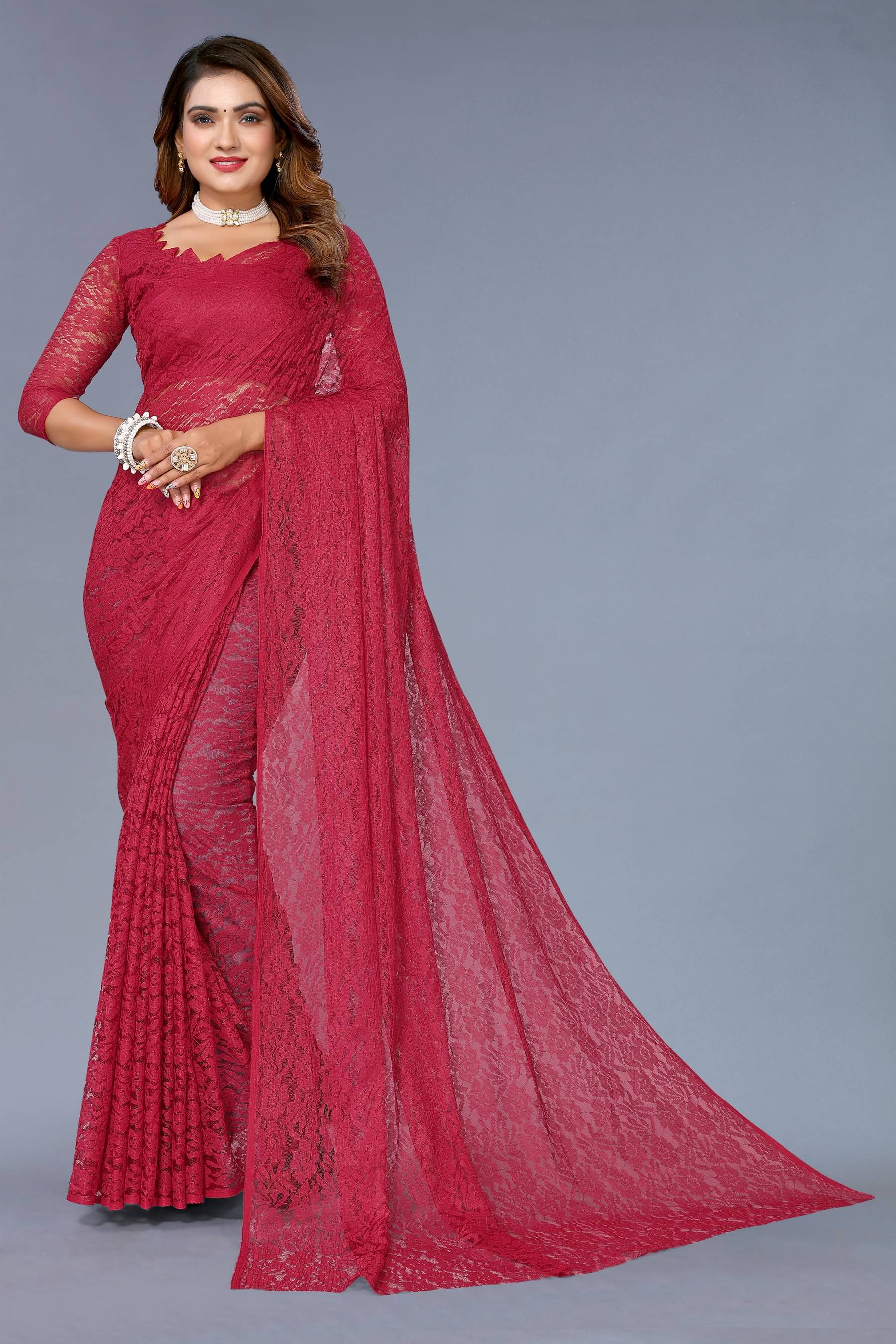 VANRAJ CREATION Net Self Design Saree With Unstitched Blouse Piece ( Maroon ) VANRAJ CREATION Net Self Design Saree With Unstitched Blouse Piece ( Maroon )