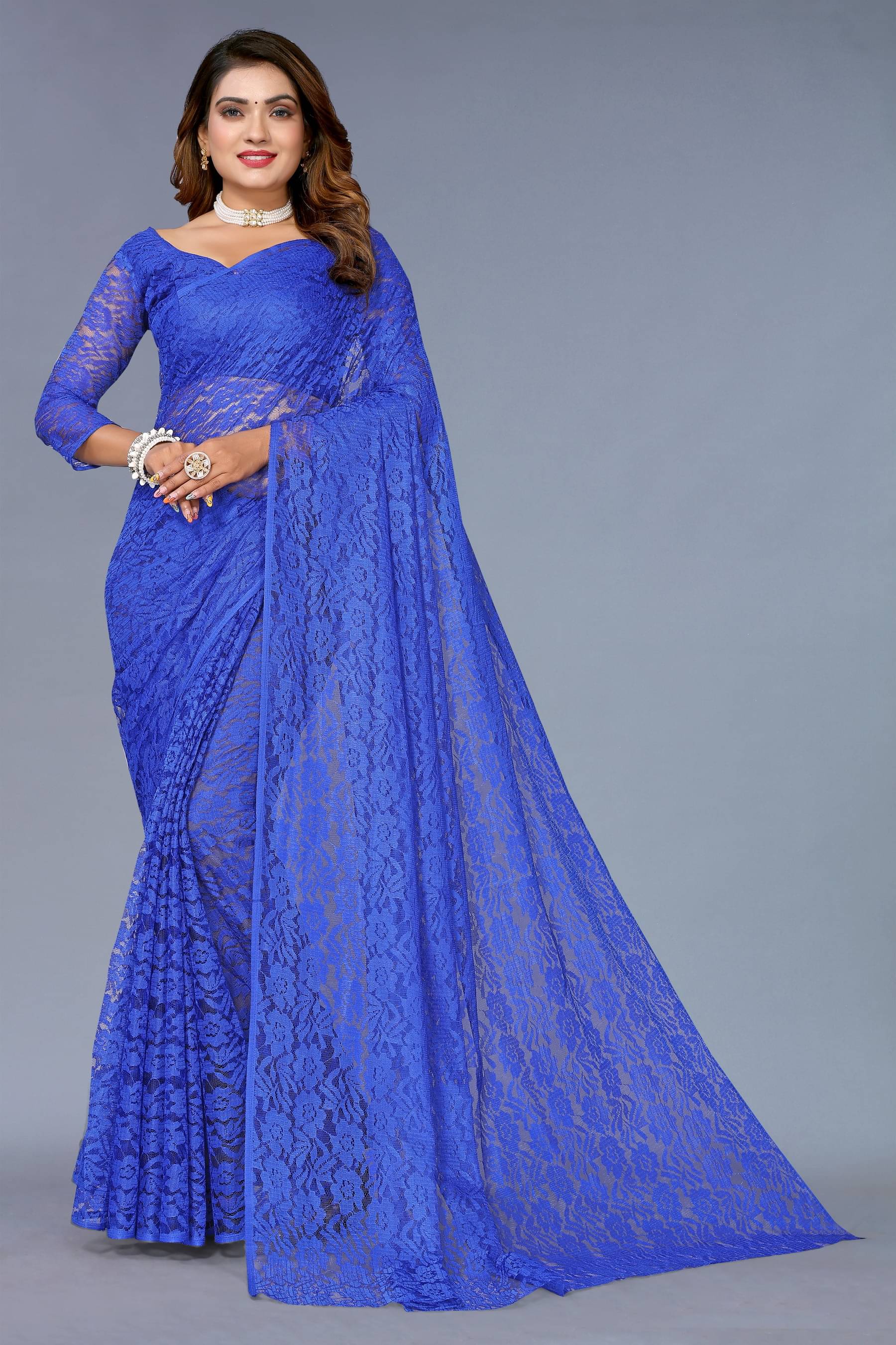 VANRAJ CREATION Net Self Design Saree With Unstitched Blouse Piece ( Blue ) VANRAJ CREATION Net Self Design Saree With Unstitched Blouse Piece ( Blue )
