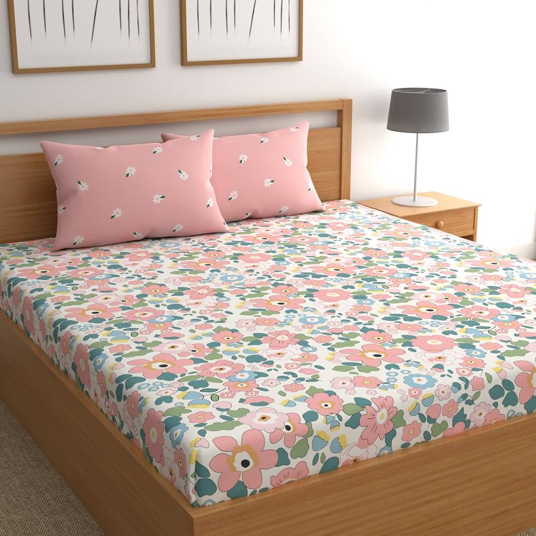 chhavi india Poly Cotton King Bedsheet ( Pink ) chhavi india Poly Cotton King Bedsheet ( Pink )