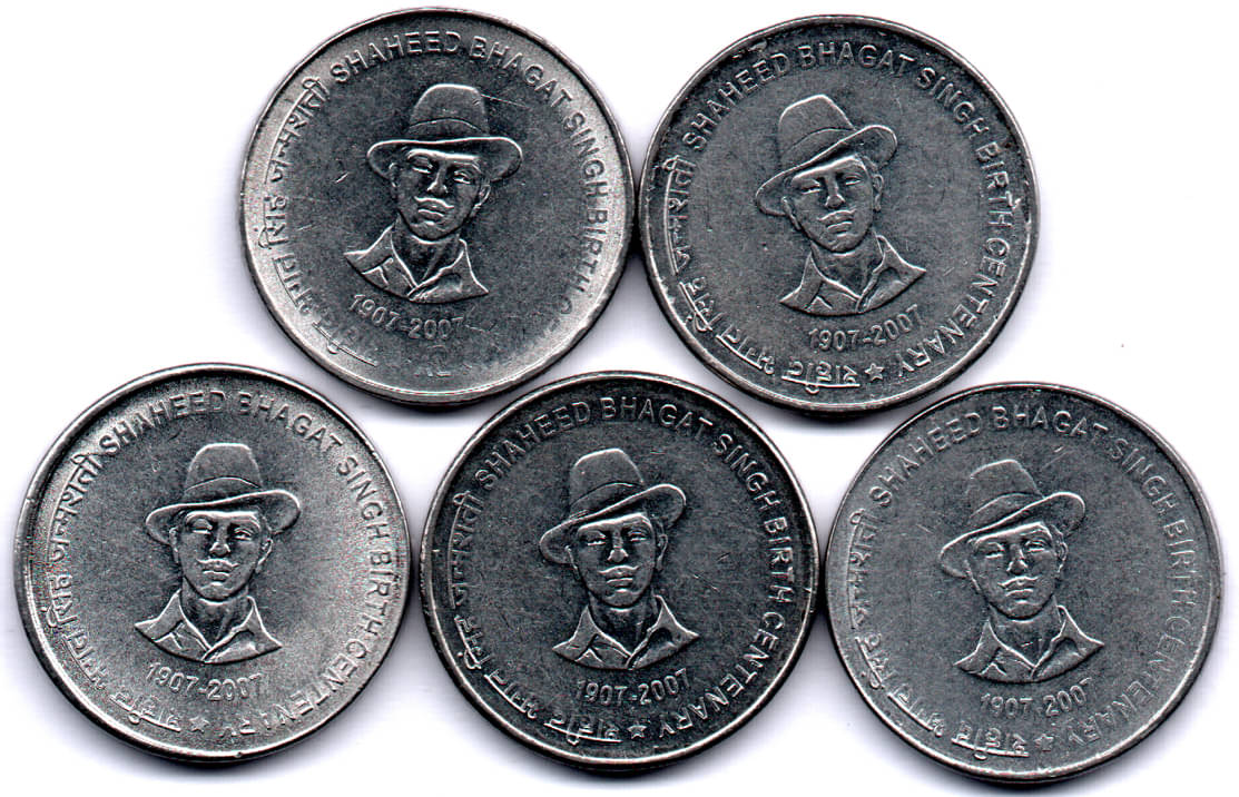 5 / FIVE RS / RUPEE USED GOOD CONDITION SHAHEED BHAGAT SINGH STEEL (5 PCS) COMMEMORATIVE COLLECTIBLE- USED GOOD CONDITION 5 / FIVE RS / RUPEE USED GOOD CONDITION SHAHEED BHAGAT SINGH STEEL (5 PCS) COMMEMORATIVE COLLECTIBLE- USED GOOD CONDITION