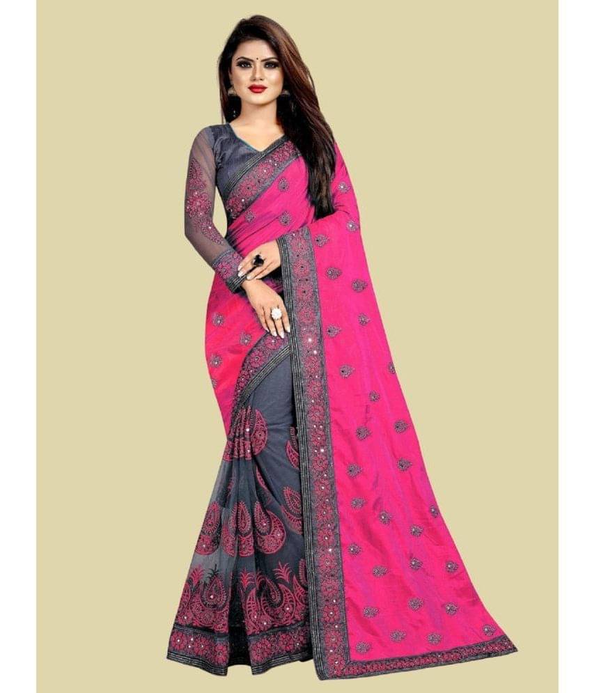 Aika Silk Blend Embellished Saree With Unstitched Blouse Piece ( Pink )     			Aika Silk Blend Embellished Saree With Unstitched Blouse Piece ( Pink )