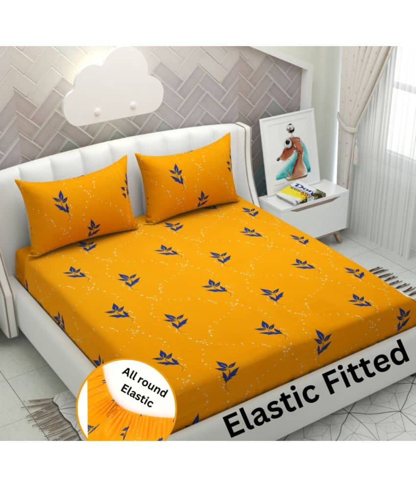 Apala Microfibre Floral 1 Bedsheet with 2 Pillow Covers - Yellow