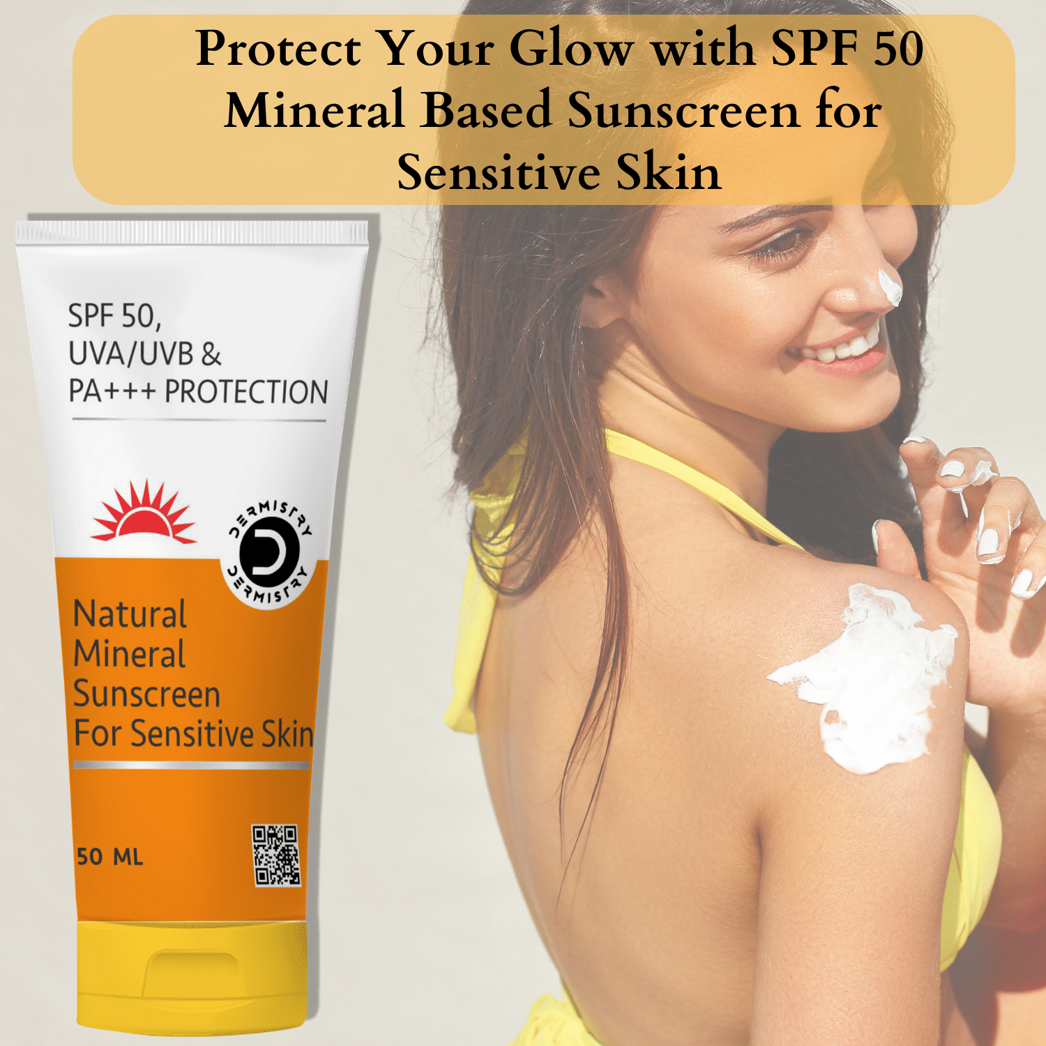 Dermistry Natural Mineral Based Sunscreen SPF 50 UVA UVB PA+++ Sun Protection Moisturizer Sensitive & Dry Skin-50ml Dermistry Natural Mineral Based Sunscreen SPF 50 UVA UVB PA+++ Sun Protection Moisturizer Sensitive & Dry Skin-50ml