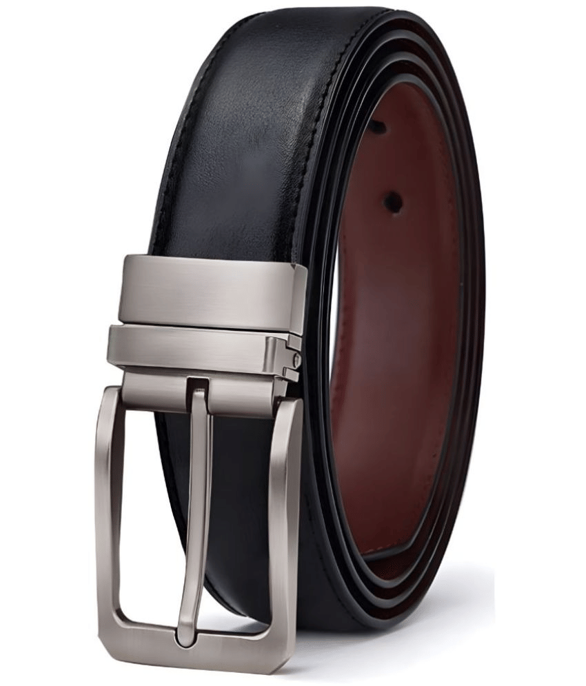     			FITKNOT - Black Faux Leather Men's Reversible Belt ( Pack of 1 )