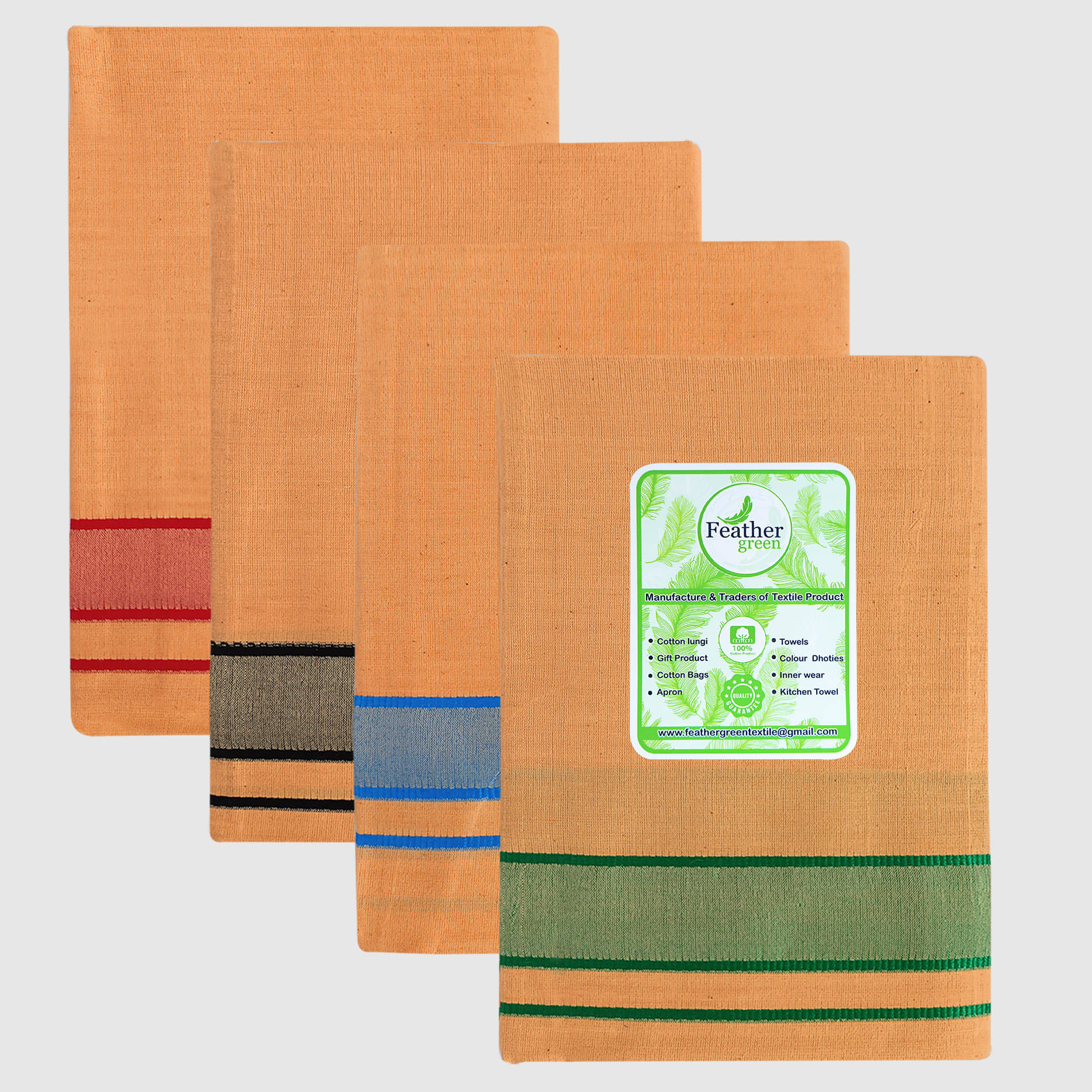 Feather Green - Multicolor Cotton Men's Lungi ( Pack of 4 ) Feather Green - Multicolor Cotton Men's Lungi ( Pack of 4 )