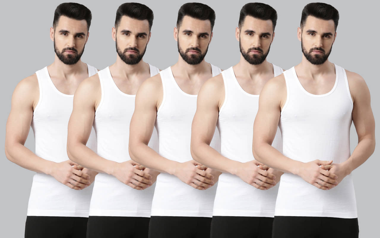 Force NXT Pack of 5 Cotton Undershirt For Men ( White ) - Nightwear & Loungewear | Buy online on ZillyBuy