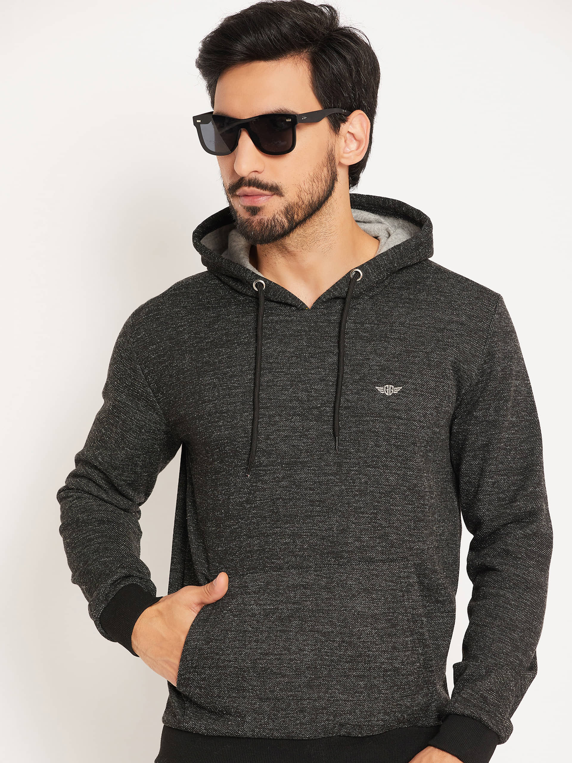 GET GOLF Cotton Blend Hooded Men's Sweatshirt - Charcoal ( Pack of 1 )