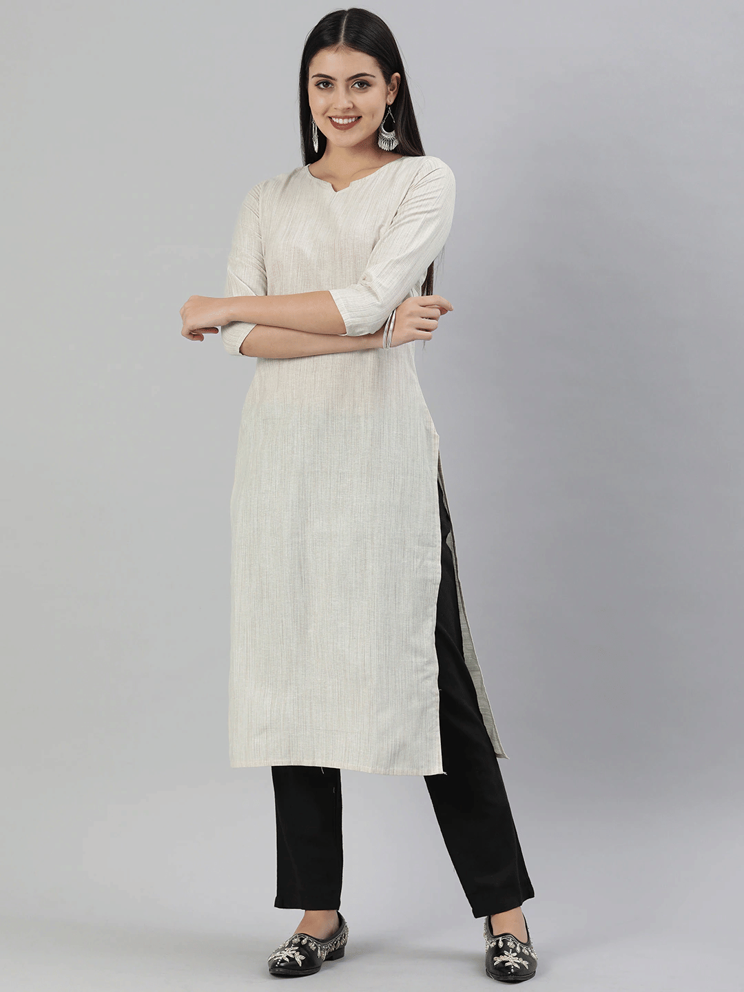 Hritika Cotton Blend Solid Straight Women's Kurti - Off White ( Pack of 1 ) - Kurtis, Tunics | Buy online on ZillyBuy