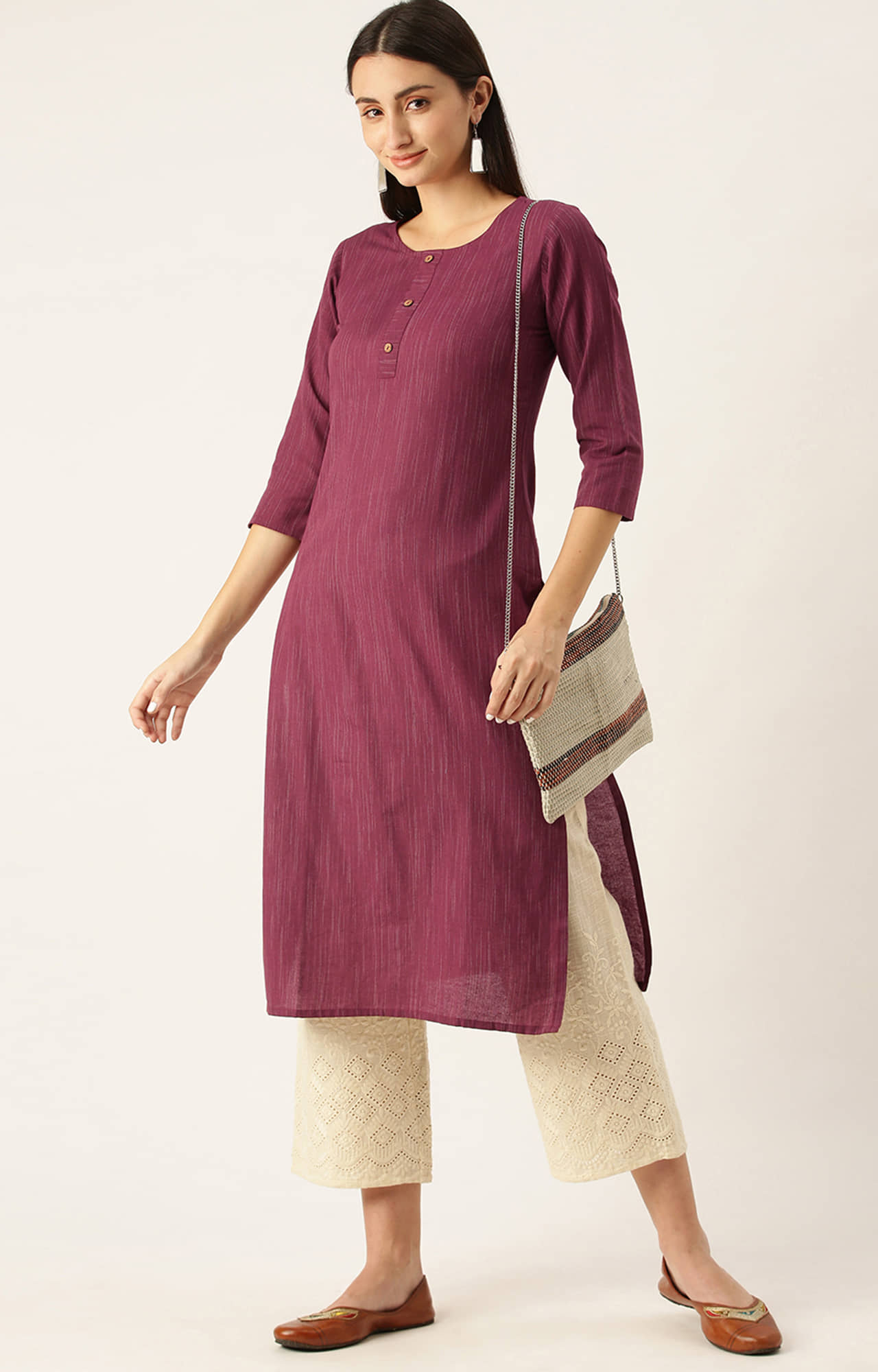Hritika Cotton Blend Solid Straight Women's Kurti - Wine ( Pack of 1 ) - Kurtis, Tunics | Buy online on ZillyBuy