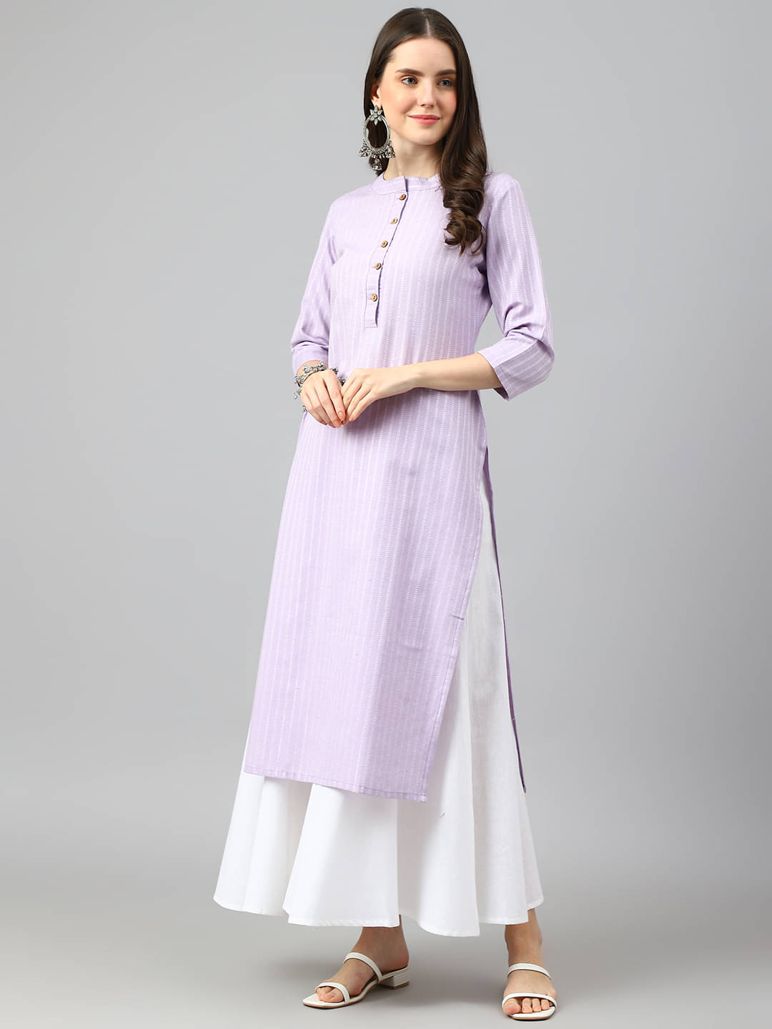 Hritika Cotton Blend Striped Straight Women's Kurti - Lavender ( Pack of 1 ) Hritika Cotton Blend Striped Straight Women's Kurti - Lavender ( Pack of 1 )