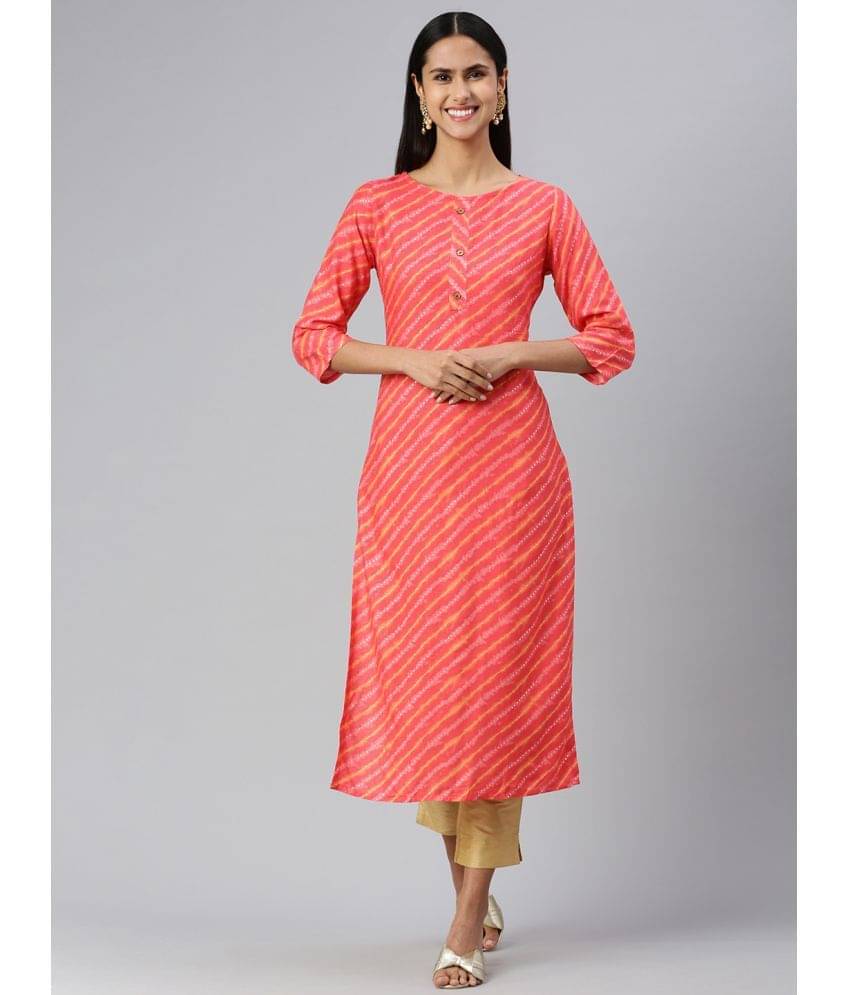     			Hritika Rayon Printed Straight Women's Kurti - Pink ( Pack of 1 )