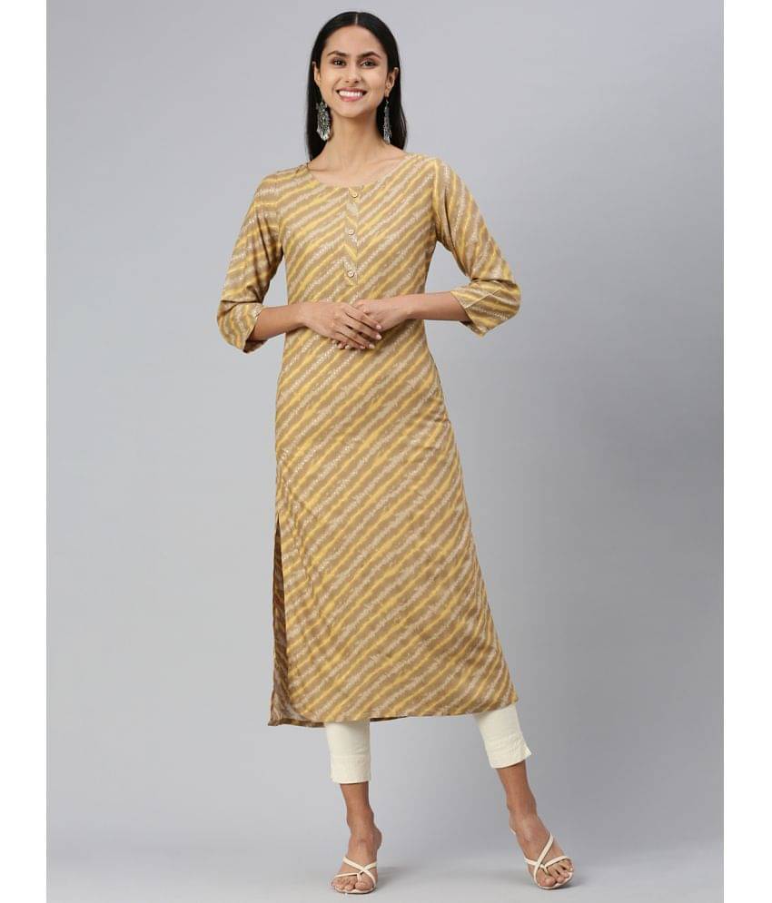     			Hritika Rayon Printed Straight Women's Kurti - Brown ( Pack of 1 )