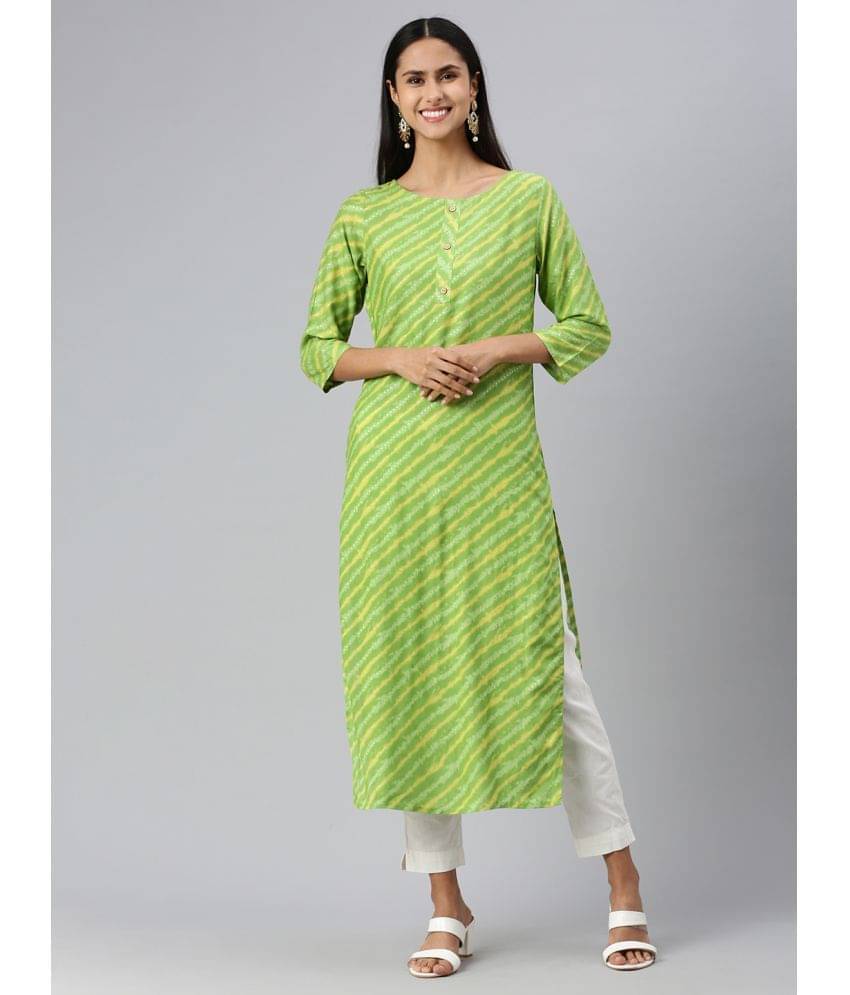     			Hritika Rayon Printed Straight Women's Kurti - Green ( Pack of 1 )