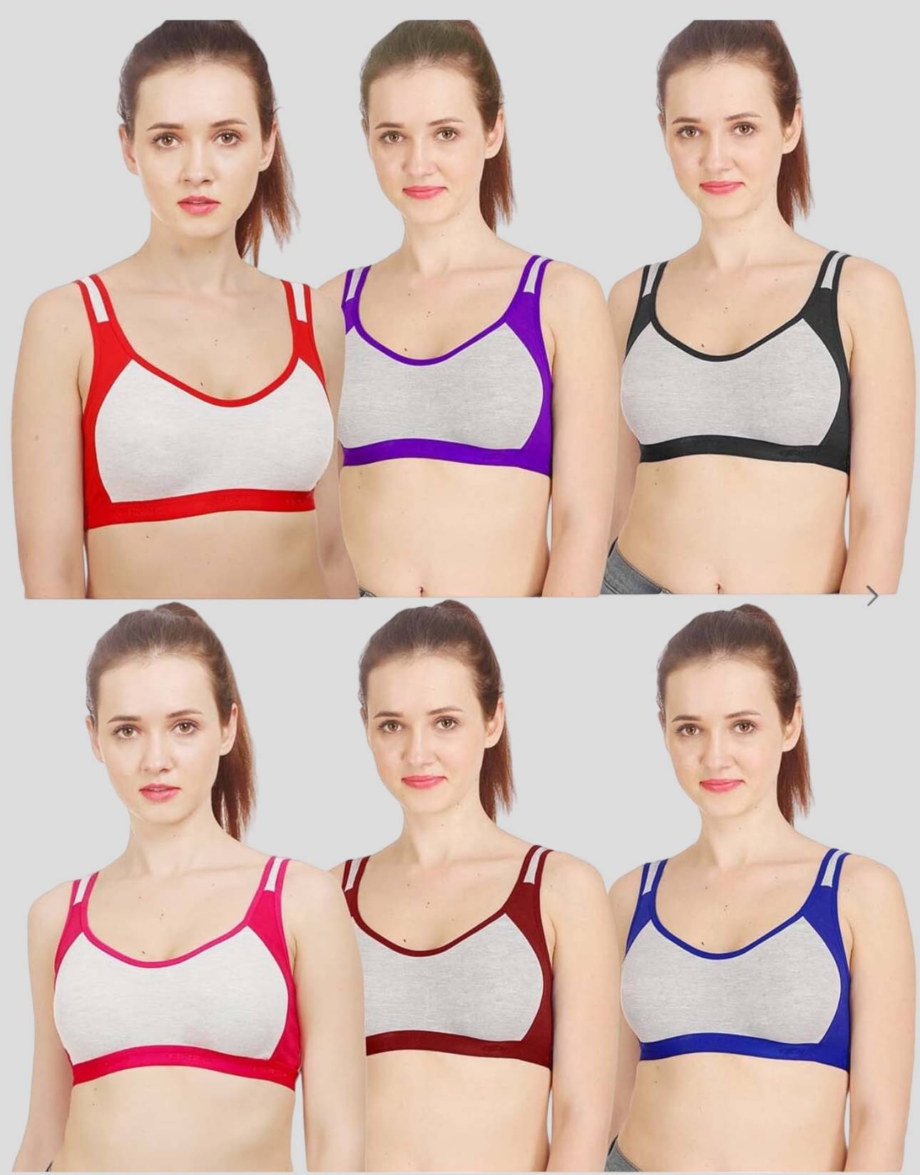     			ICONIC ME Pack of 6 Cotton Blend Non Padded Women's Everyday Bra ( Multicolor )
