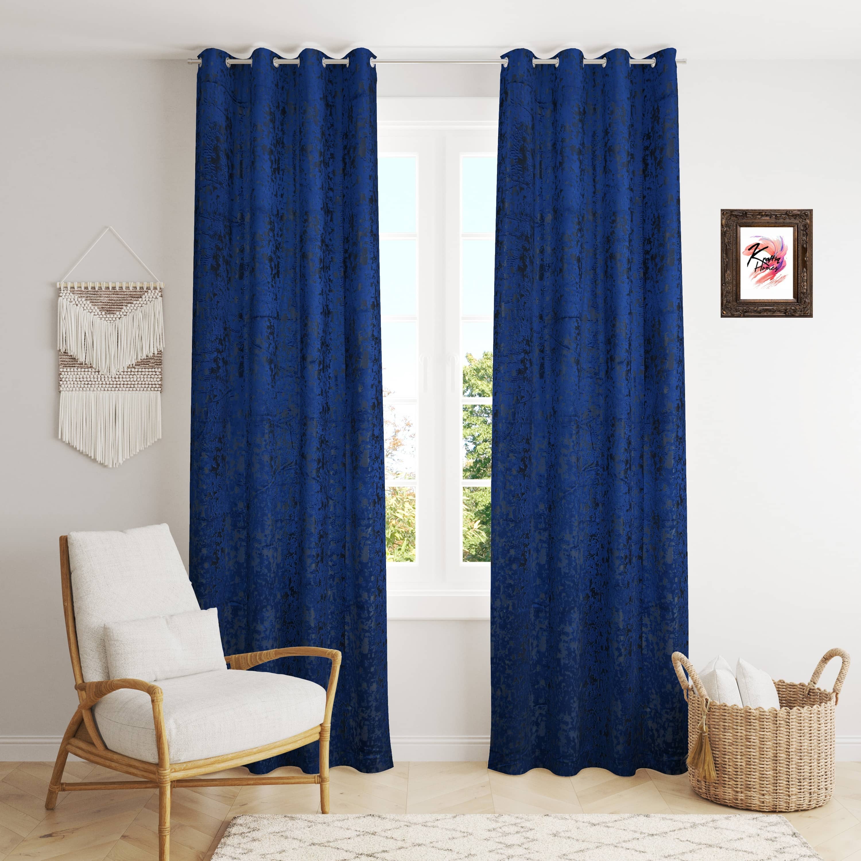 Kraftiq Homes Abstract Blackout Eyelet Curtain 5 ft ( Pack of 2 ) - Blue