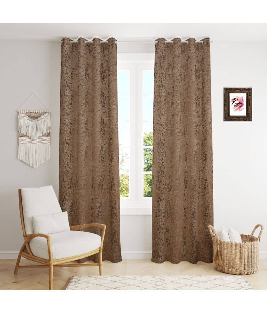 Kraftiq Homes Abstract Blackout Eyelet Curtain 9 ft ( Pack of 2 ) - Brown