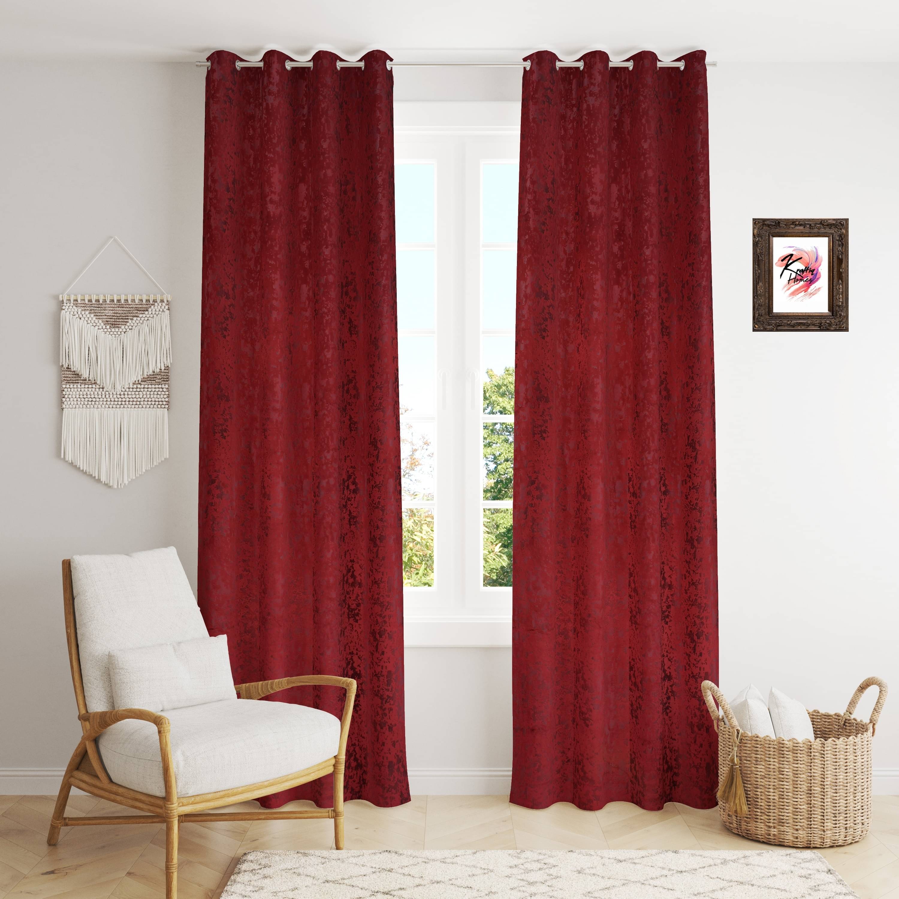 Kraftiq Homes Abstract Blackout Eyelet Curtain 5 ft ( Pack of 2 ) - Maroon Kraftiq Homes Abstract Blackout Eyelet Curtain 5 ft ( Pack of 2 ) - Maroon