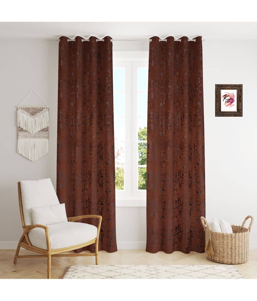 Kraftiq Homes Abstract Blackout Eyelet Curtain 5 ft ( Pack of 2 ) - Brown
