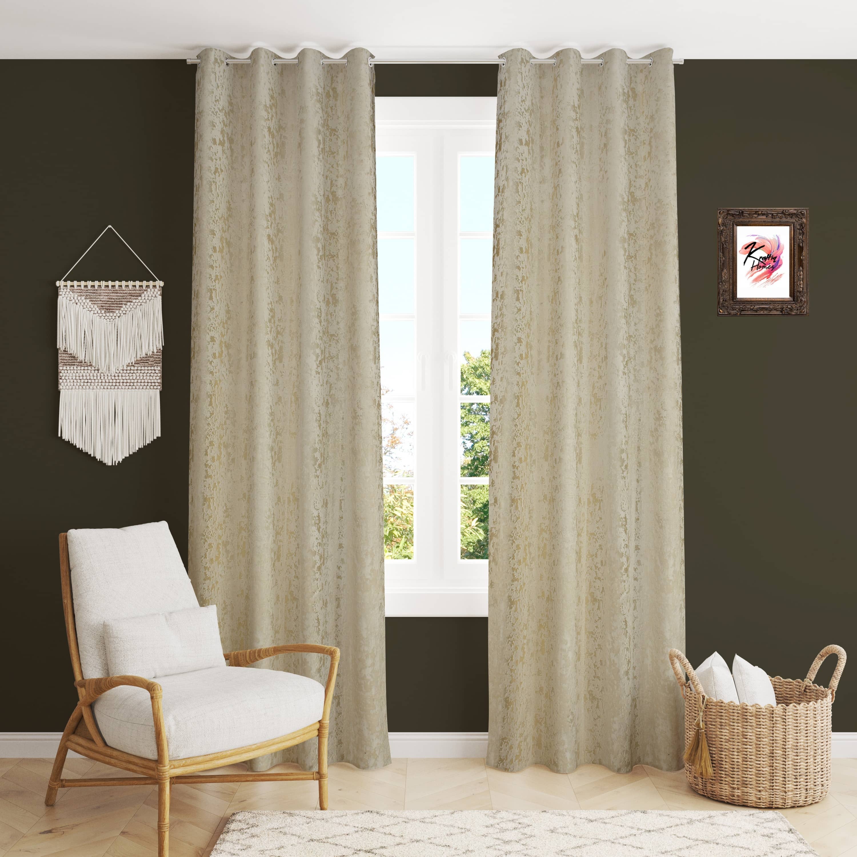 Kraftiq Homes Abstract Blackout Eyelet Curtain 7 ft ( Pack of 2 ) - White