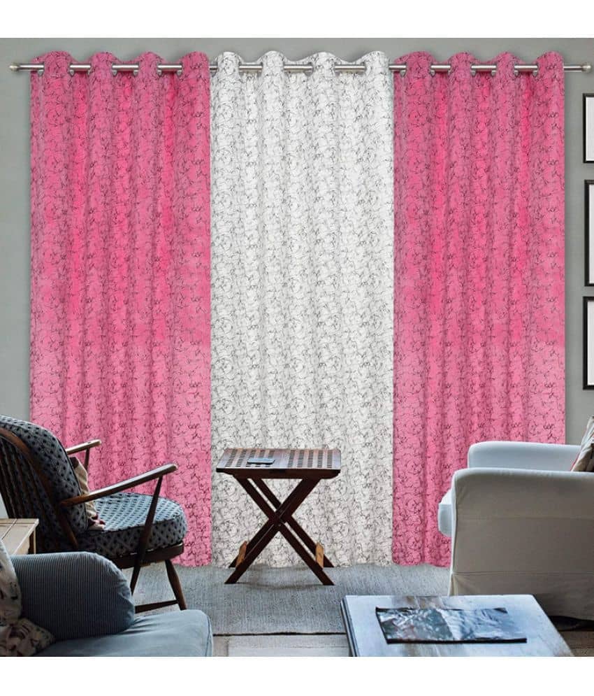 Kraftiq Homes Abstract Blackout Eyelet Curtain 9 ft ( Pack of 3 ) - Multicolor