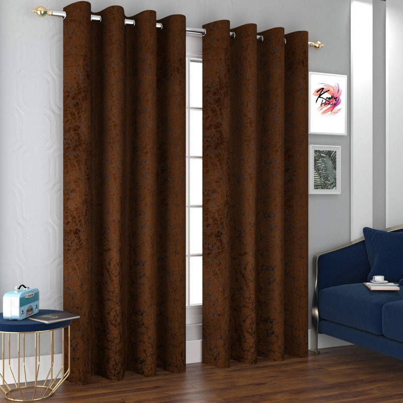 Kraftiq Homes Abstract Blackout Eyelet Curtain 5 ft ( Pack of 2 ) - Brown Kraftiq Homes Abstract Blackout Eyelet Curtain 5 ft ( Pack of 2 ) - Brown