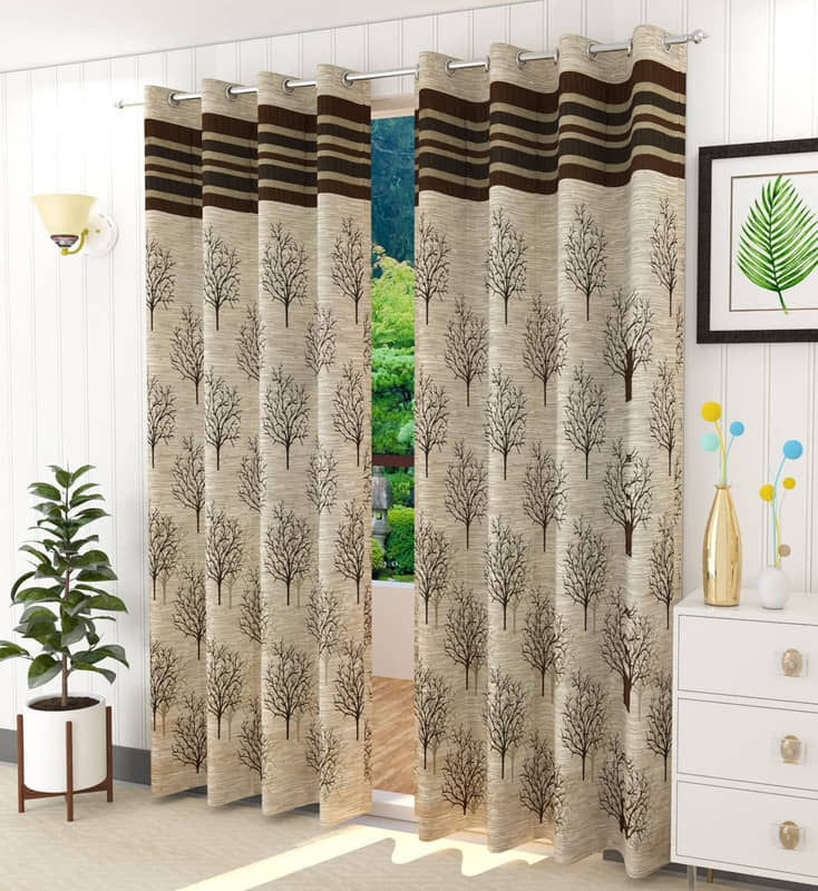 Kraftiq Homes Embroidered Blackout Eyelet Curtain 9 ft ( Pack of 2 ) - Brown