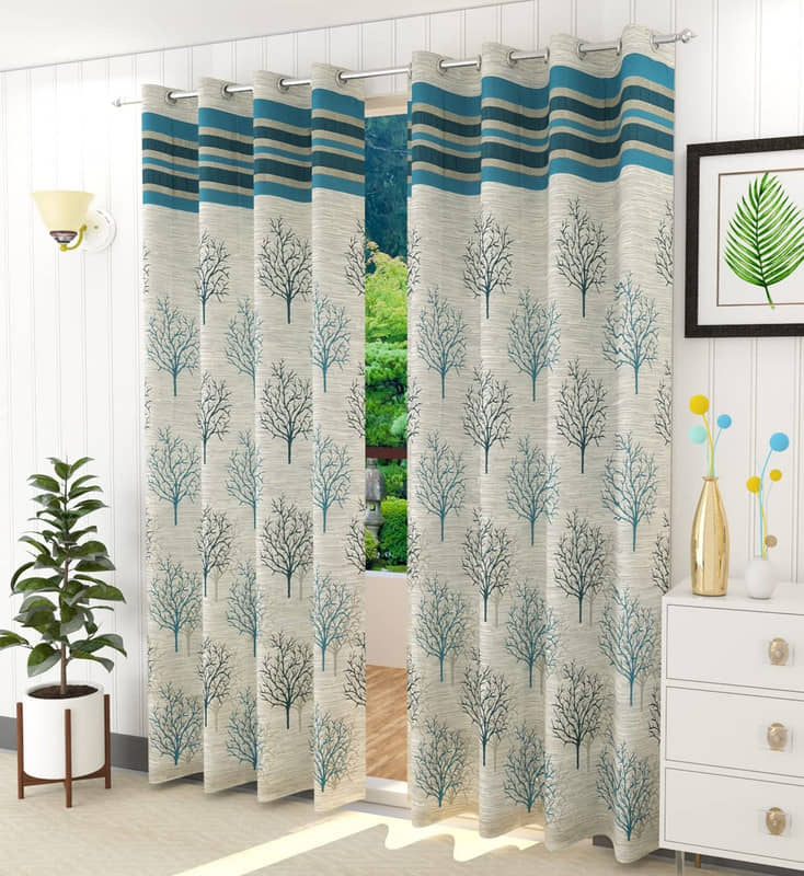 Kraftiq Homes Embroidered Blackout Eyelet Curtain 9 ft ( Pack of 2 ) - Blue