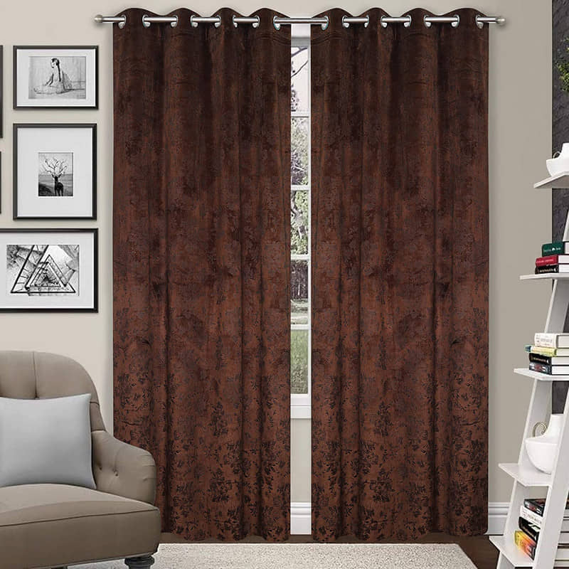 Kraftiq Homes Floral Blackout Eyelet Curtain 7 ft ( Pack of 2 ) - Brown
