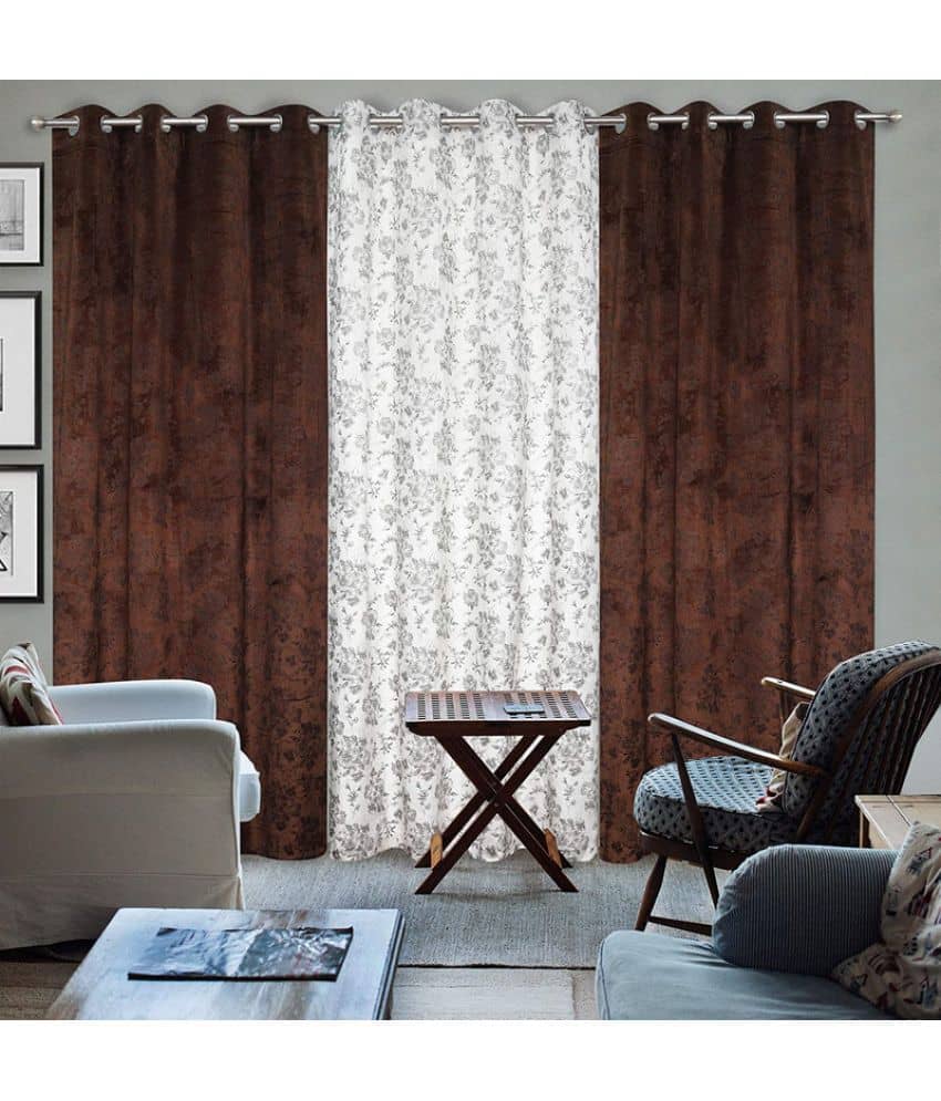 Kraftiq Homes Floral Blackout Eyelet Curtain 9 ft ( Pack of 3 ) - Multicolor
