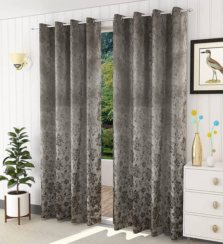 Kraftiq Homes Floral Blackout Eyelet Curtain 9 ft ( Pack of 2 ) - Light Grey