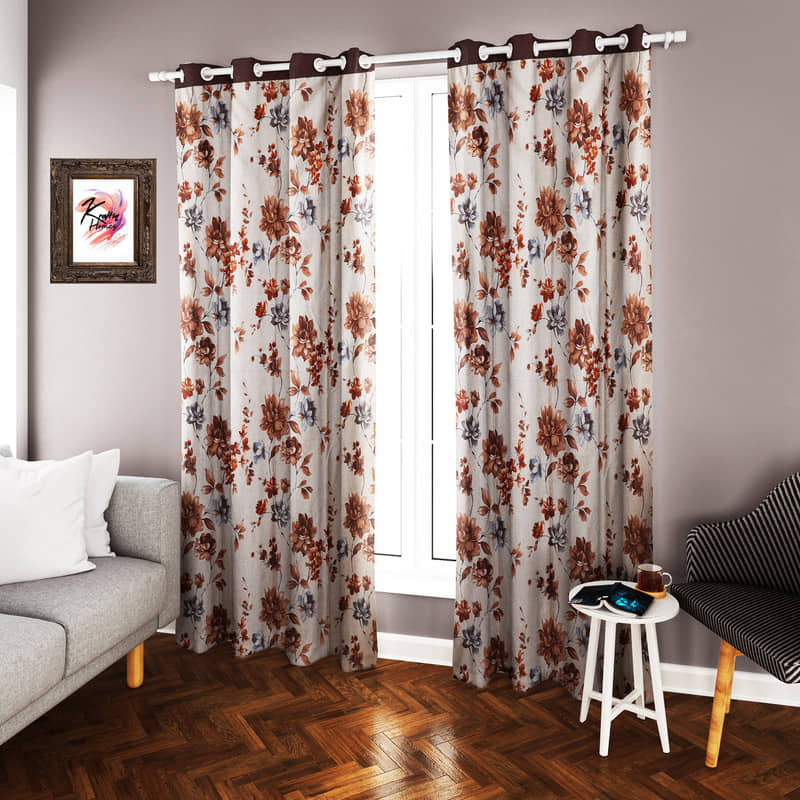 Kraftiq Homes Floral Blackout Eyelet Curtain 7 ft ( Pack of 2 ) - Blue