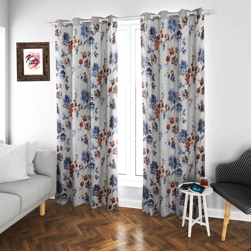    			Kraftiq Homes Floral Blackout Eyelet Curtain 5 ft ( Pack of 2 ) - Light Grey