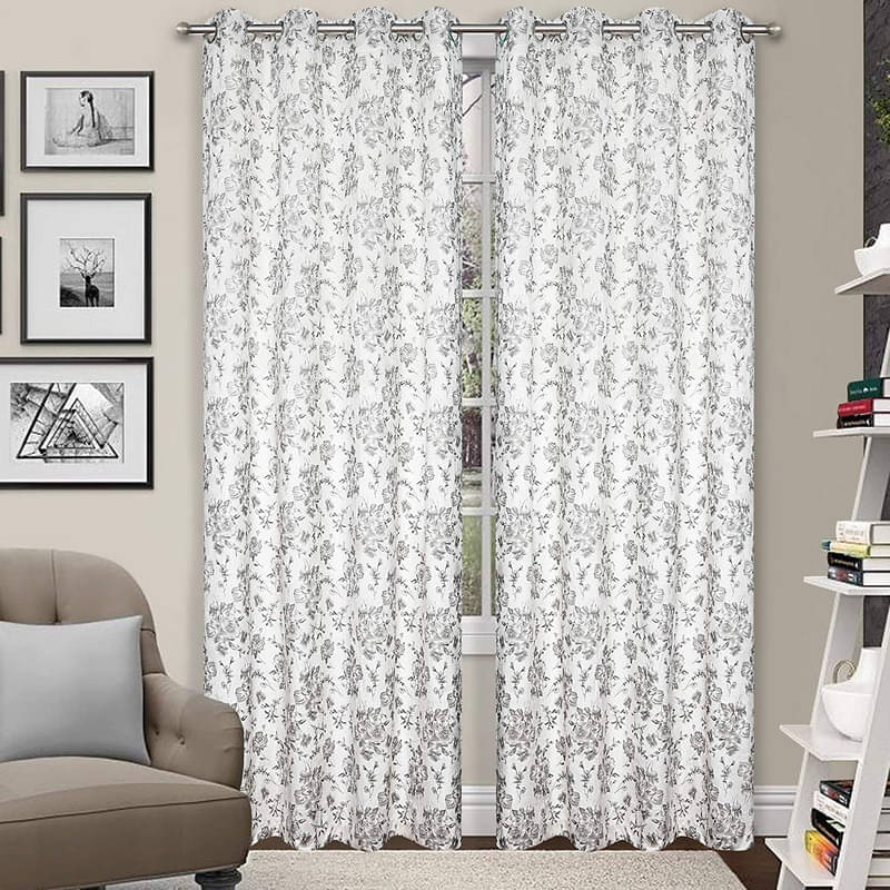 Kraftiq Homes Floral Blackout Eyelet Curtain 5 ft ( Pack of 2 ) - White Kraftiq Homes Floral Blackout Eyelet Curtain 5 ft ( Pack of 2 ) - White