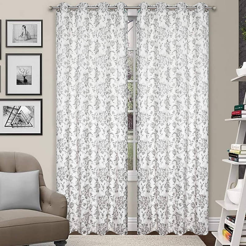 Kraftiq Homes Floral Blackout Eyelet Curtain 9 ft ( Pack of 2 ) - White