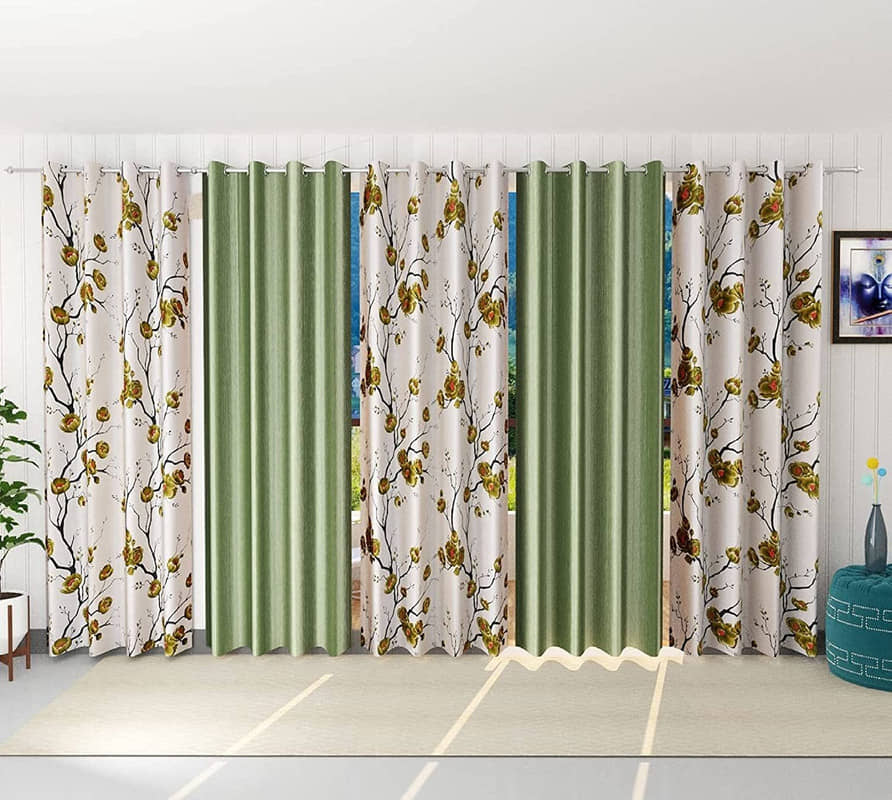 Kraftiq Homes Floral Semi-Transparent Eyelet Curtain 7 ft ( Pack of 5 ) - Multicolor