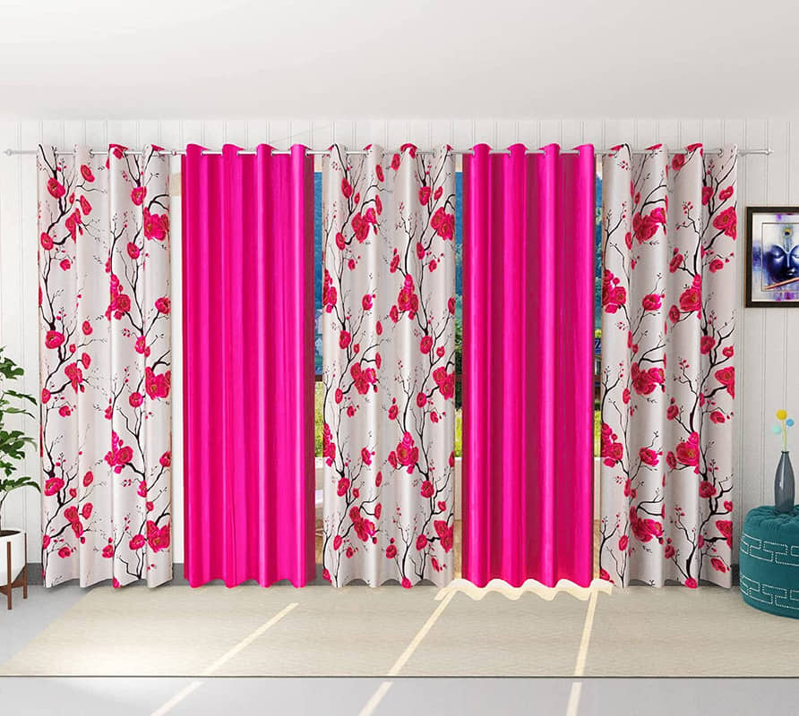 Kraftiq Homes Floral Semi-Transparent Eyelet Curtain 9 ft ( Pack of 5 ) - Multicolor