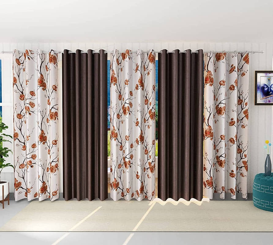 Kraftiq Homes Floral Semi-Transparent Eyelet Curtain 7 ft ( Pack of 5 ) - Multicolor