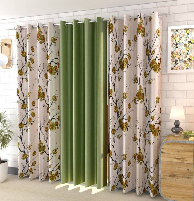 Kraftiq Homes Floral Semi-Transparent Eyelet Curtain 9 ft ( Pack of 3 ) - Green