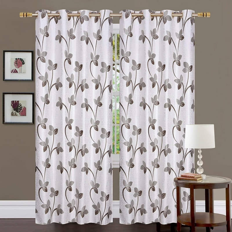 Kraftiq Homes Floral Semi-Transparent Eyelet Curtain 7 ft ( Pack of 2 ) - Brown