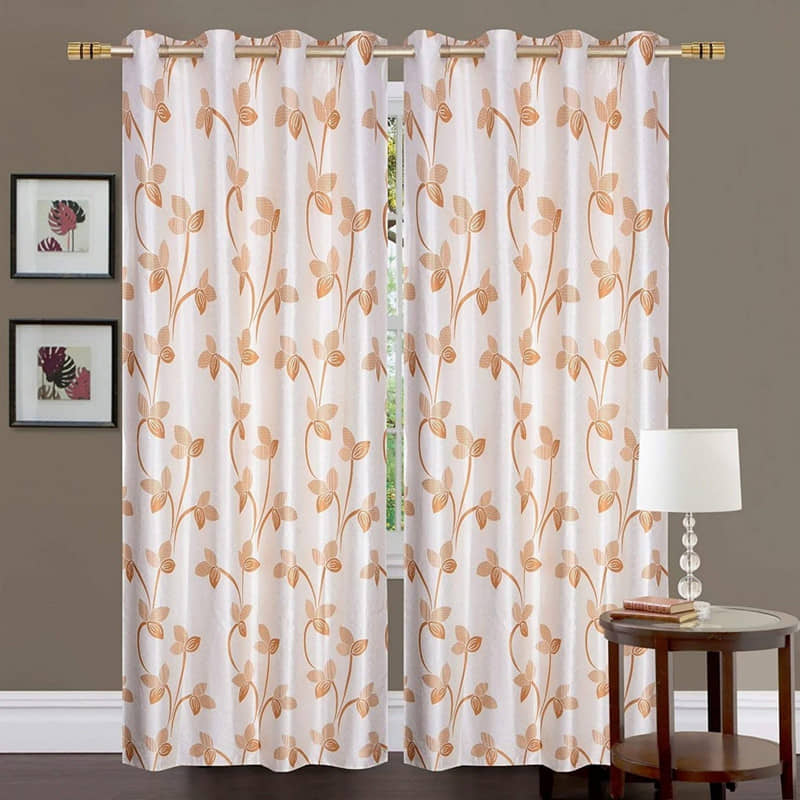 Kraftiq Homes Floral Semi-Transparent Eyelet Curtain 5 ft ( Pack of 2 ) - Beige
