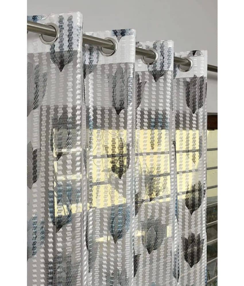 Kraftiq Homes Floral Transparent Eyelet Curtain 5 ft ( Pack of 2 ) - Light Grey