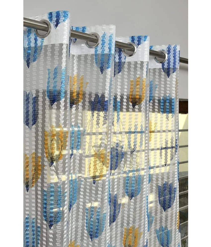 Kraftiq Homes Floral Transparent Eyelet Curtain 9 ft ( Pack of 2 ) - Blue