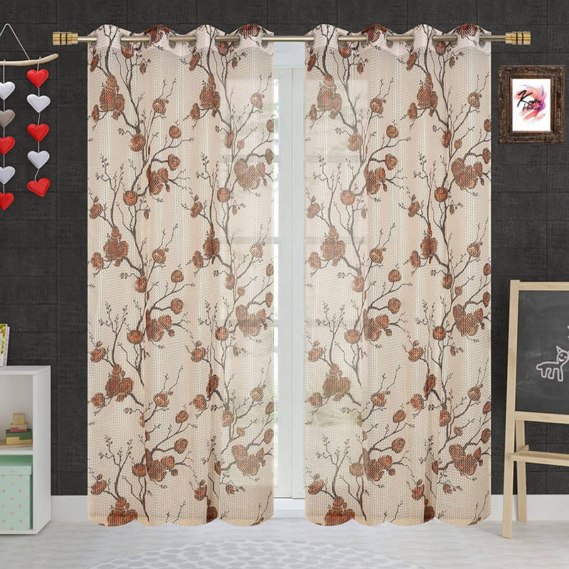 Kraftiq Homes Floral Transparent Eyelet Curtain 5 ft ( Pack of 2 ) - Brown
