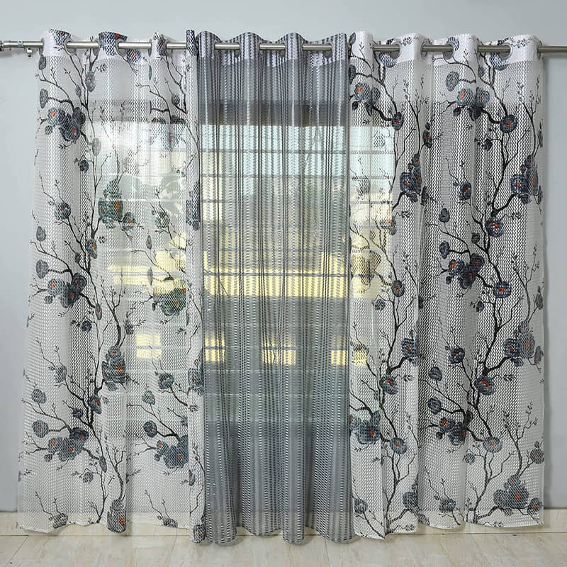 Kraftiq Homes Floral Transparent Eyelet Curtain 5 ft ( Pack of 3 ) - Light Grey