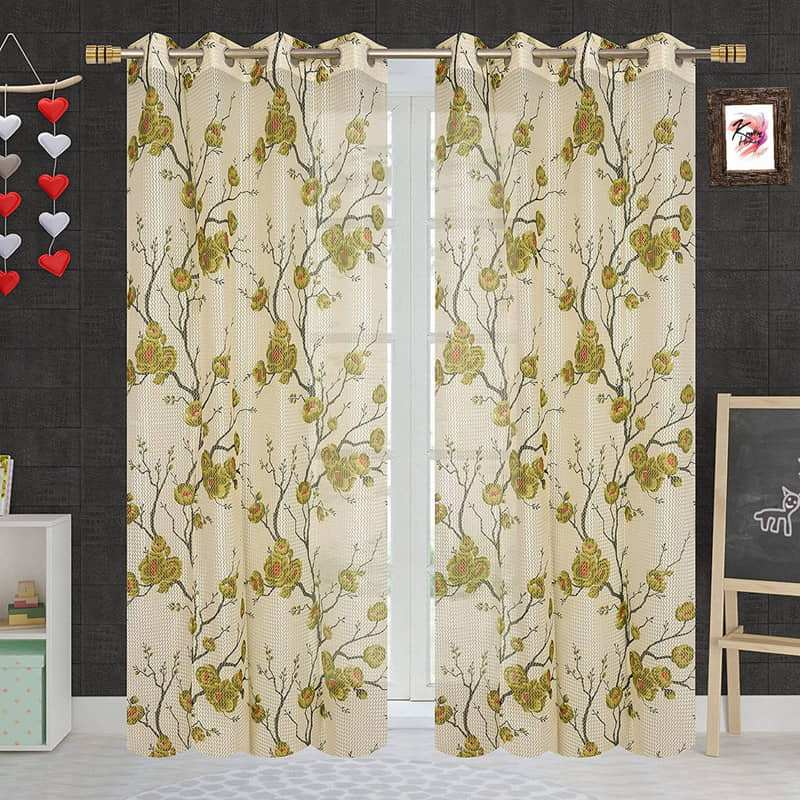 Kraftiq Homes Floral Transparent Eyelet Curtain 9 ft ( Pack of 2 ) - Green