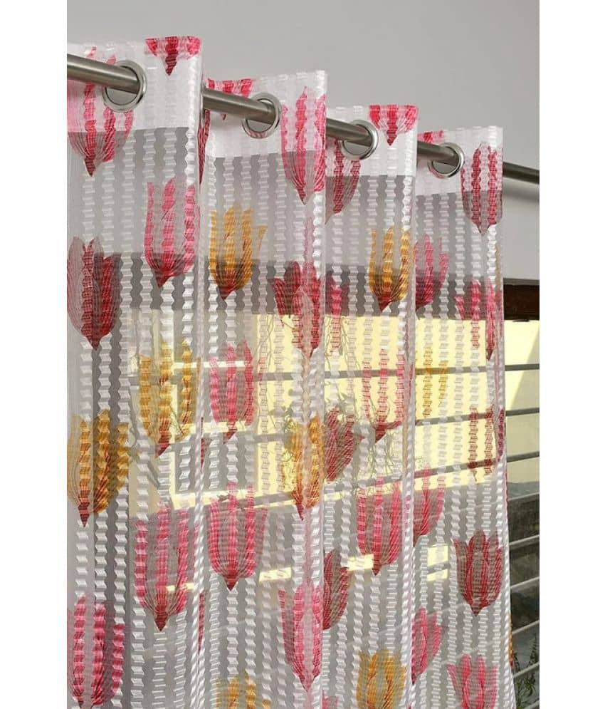Kraftiq Homes Floral Transparent Eyelet Curtain 5 ft ( Pack of 2 ) - Maroon