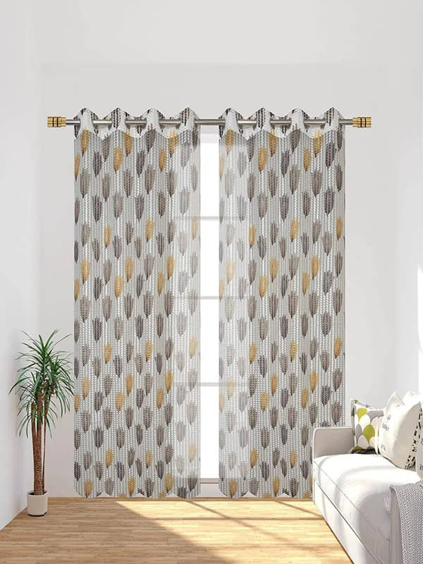 Kraftiq Homes Floral Transparent Eyelet Curtain 5 ft ( Pack of 2 ) - Brown
