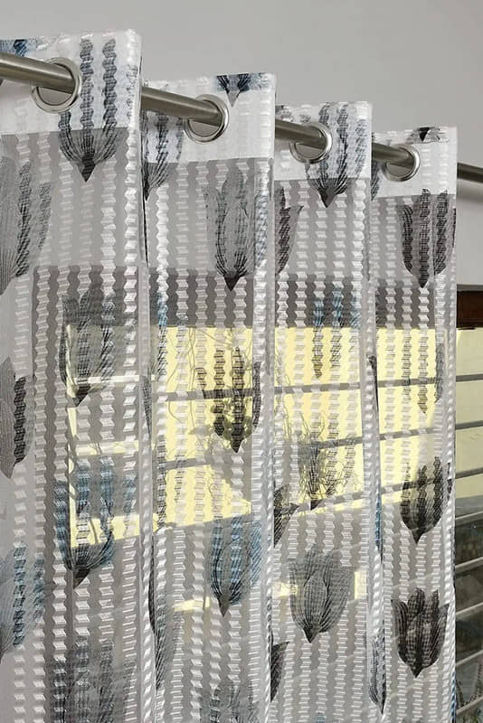 Kraftiq Homes Floral Transparent Eyelet Curtain 5 ft ( Pack of 2 ) - Light Grey